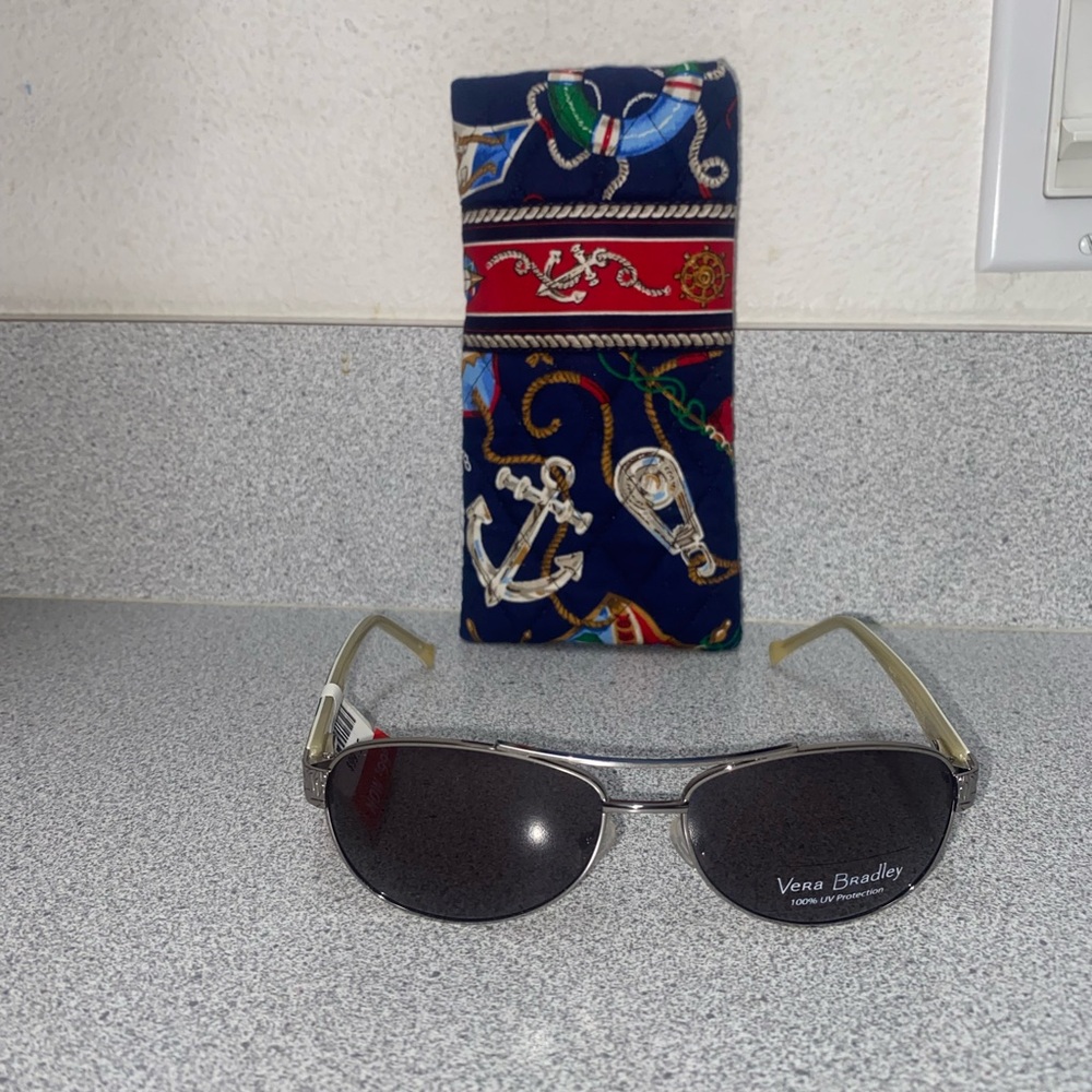 Vera Bradley Blair Polarized Sunglasses Camellia Floral/Nautical Print Case NWT